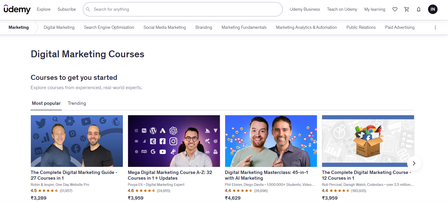Digital Marketing Courses offered by Udemy